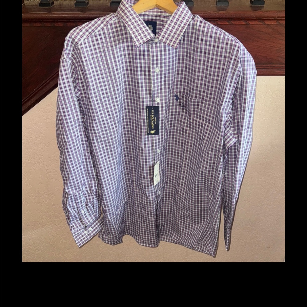 U.S. Polo Assn. Men's Size XL 17/17-1/2 Neck Red White & Blue Plaid Tartan Shirt
